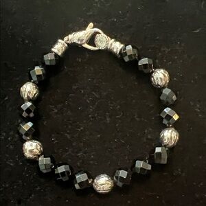 Vintage JAI John Hardy Hammered Solid Silver & Black Onyx Bracelet